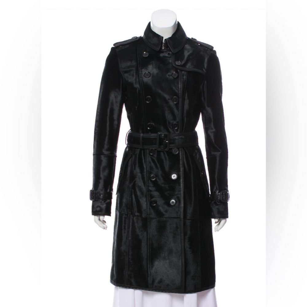 Burberry Black Cow Hair Trench Coat NWT Size 0-2